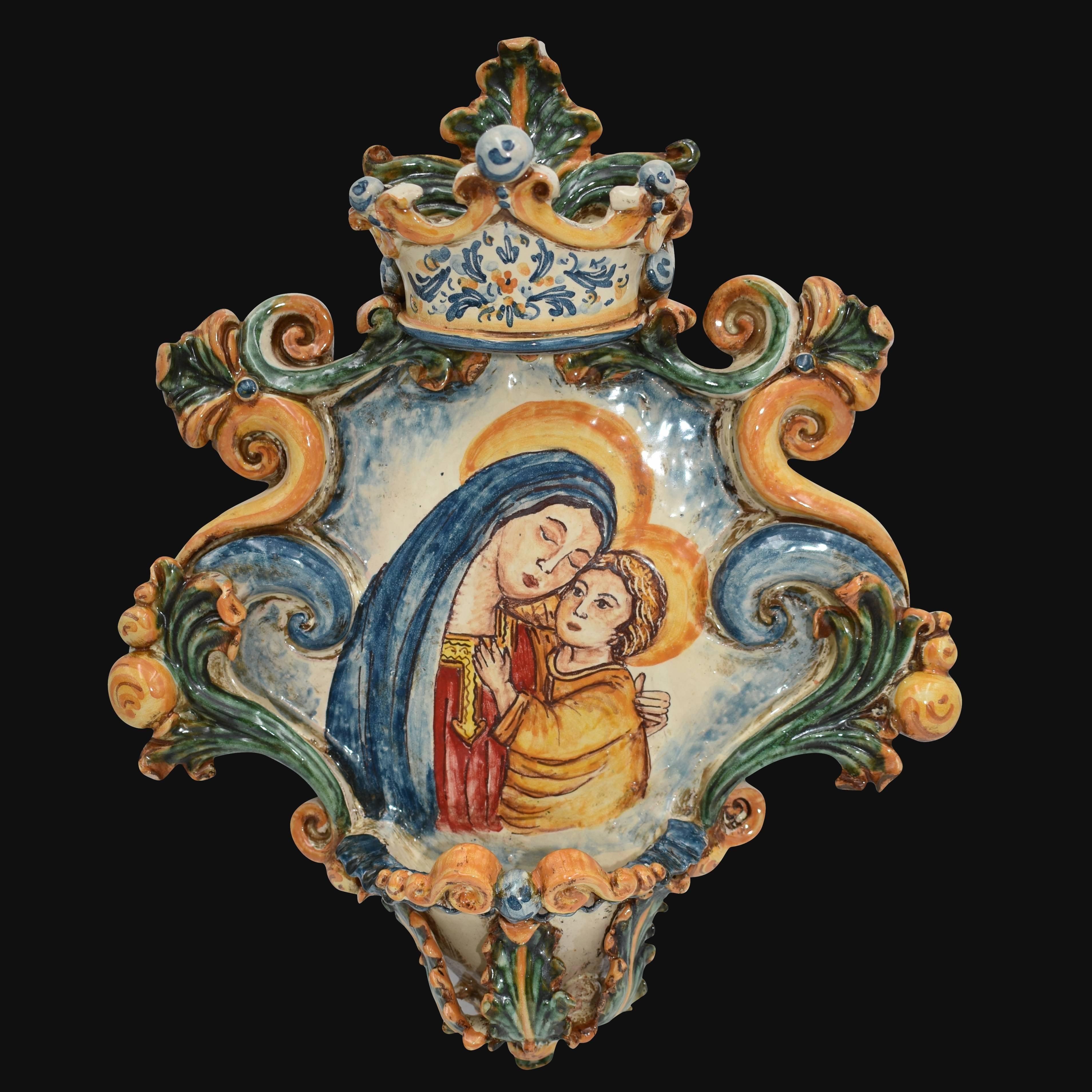 Acquasantiera grande appl 25x35 madonna maria tricolore - Ceramiche di Caltagirone Sofia