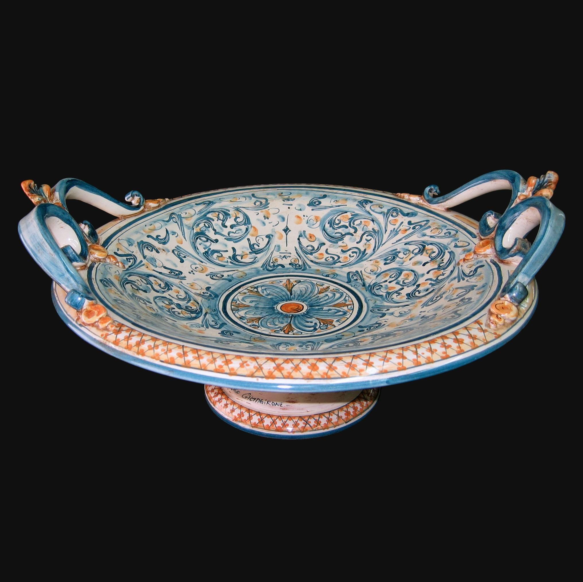 Alzata in ceramica in Blu e Arancio - Ceramiche artistiche Sofia di Caltagirone - Ceramiche di Caltagirone Sofia