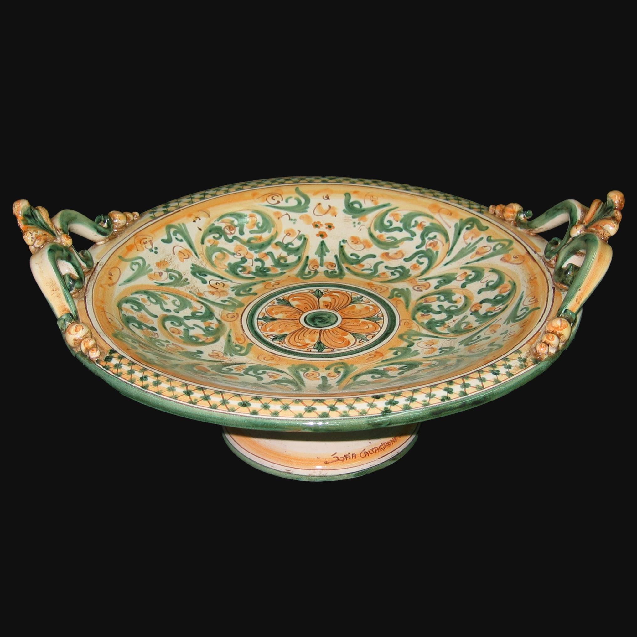 Alzata in ceramica in Verde e Arancio - Ceramiche artistiche Sofia di Caltagirone - Ceramiche di Caltagirone Sofia