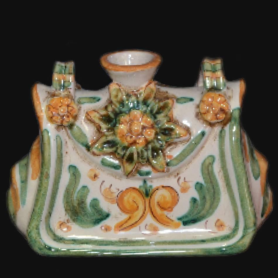Borsetta scaldamani 15x11 verde e arancio - Ceramiche di Caltagirone Sofia