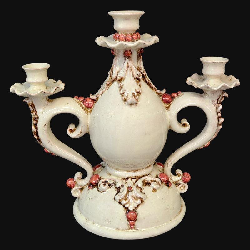 Candelabro 3 fuochi h 28 plastico sofia avorio/bordeaux - Ceramiche di Caltagirone Sofia