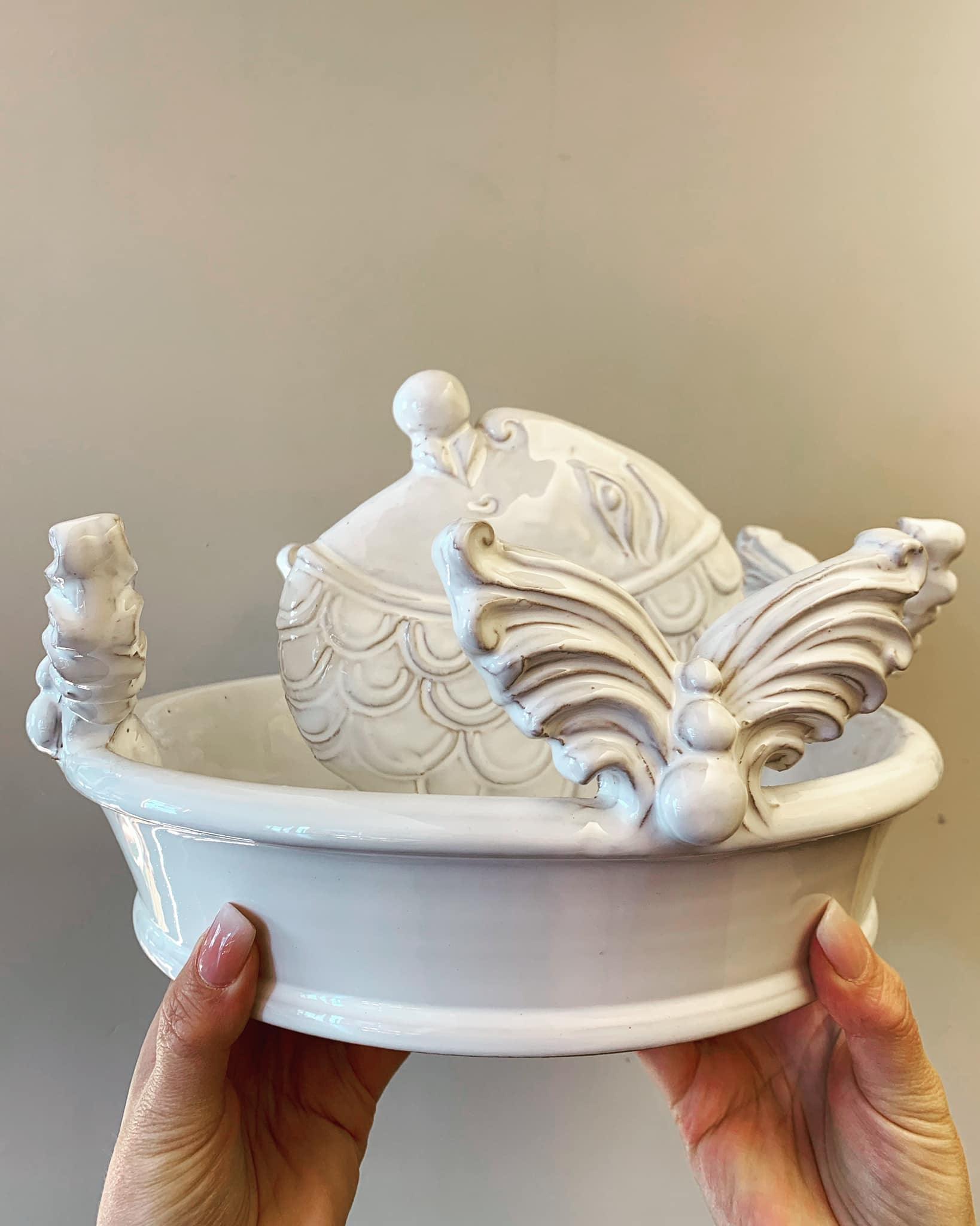 Centrotavola pesce Ø 28 plastico sofia white line - Ceramica artistica di Caltagirone - Ceramiche di Caltagirone Sofia
