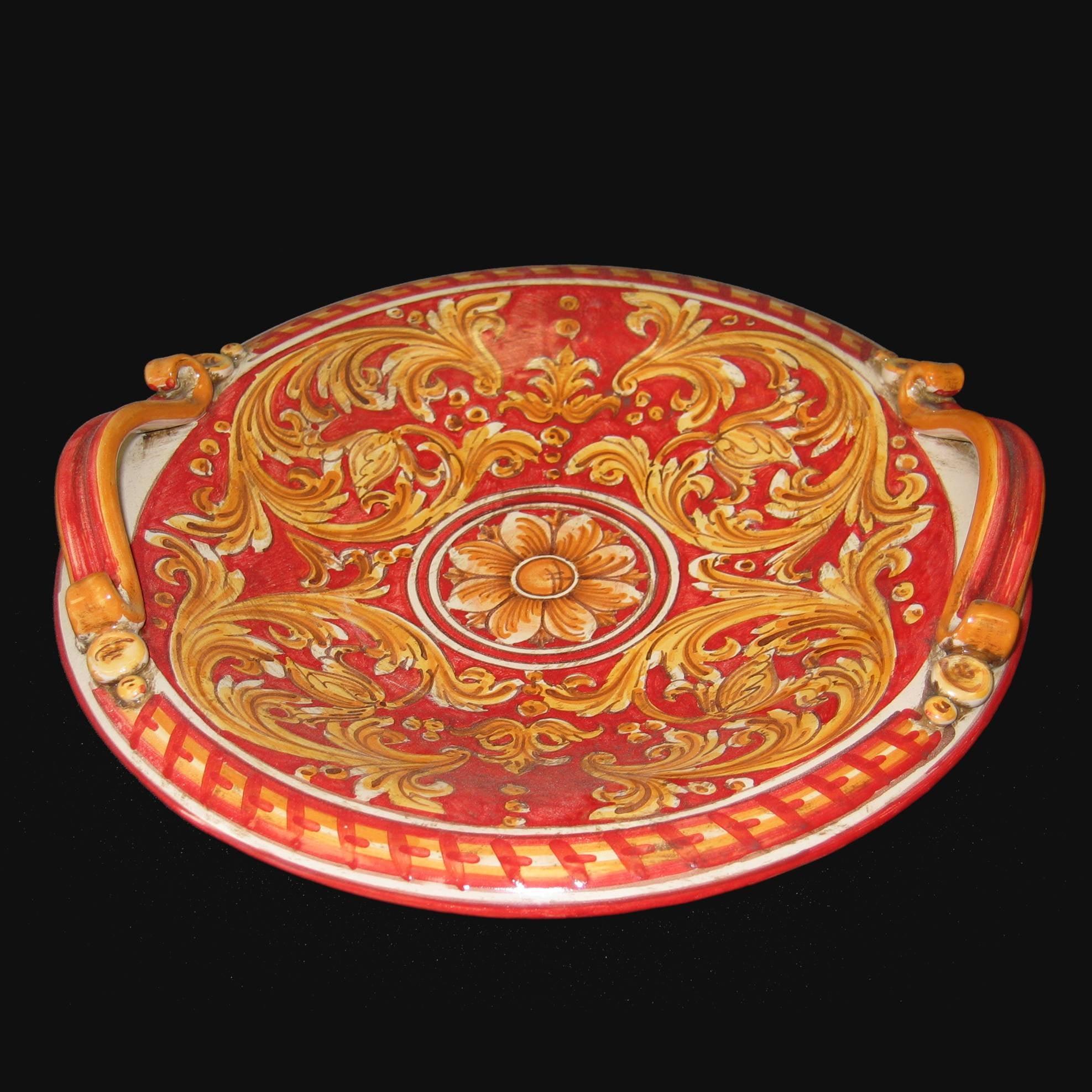 Centrotavola Serie Ornato fondo Rosso in ceramica artigianale di Caltagirone - Ceramiche di Caltagirone Sofia