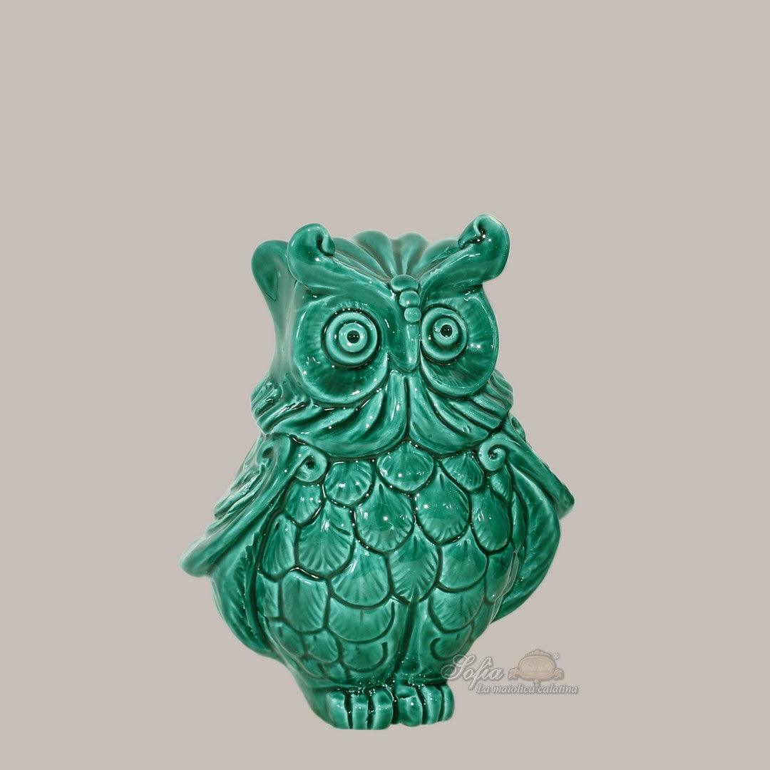 Gufo h 15 verde smeraldo - Animali in ceramica - Ceramiche di Caltagirone Sofia