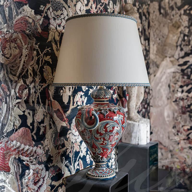 Lume ornamentale anelli h 72 ornato blu/bordeaux - Ceramiche di Caltagirone Sofia