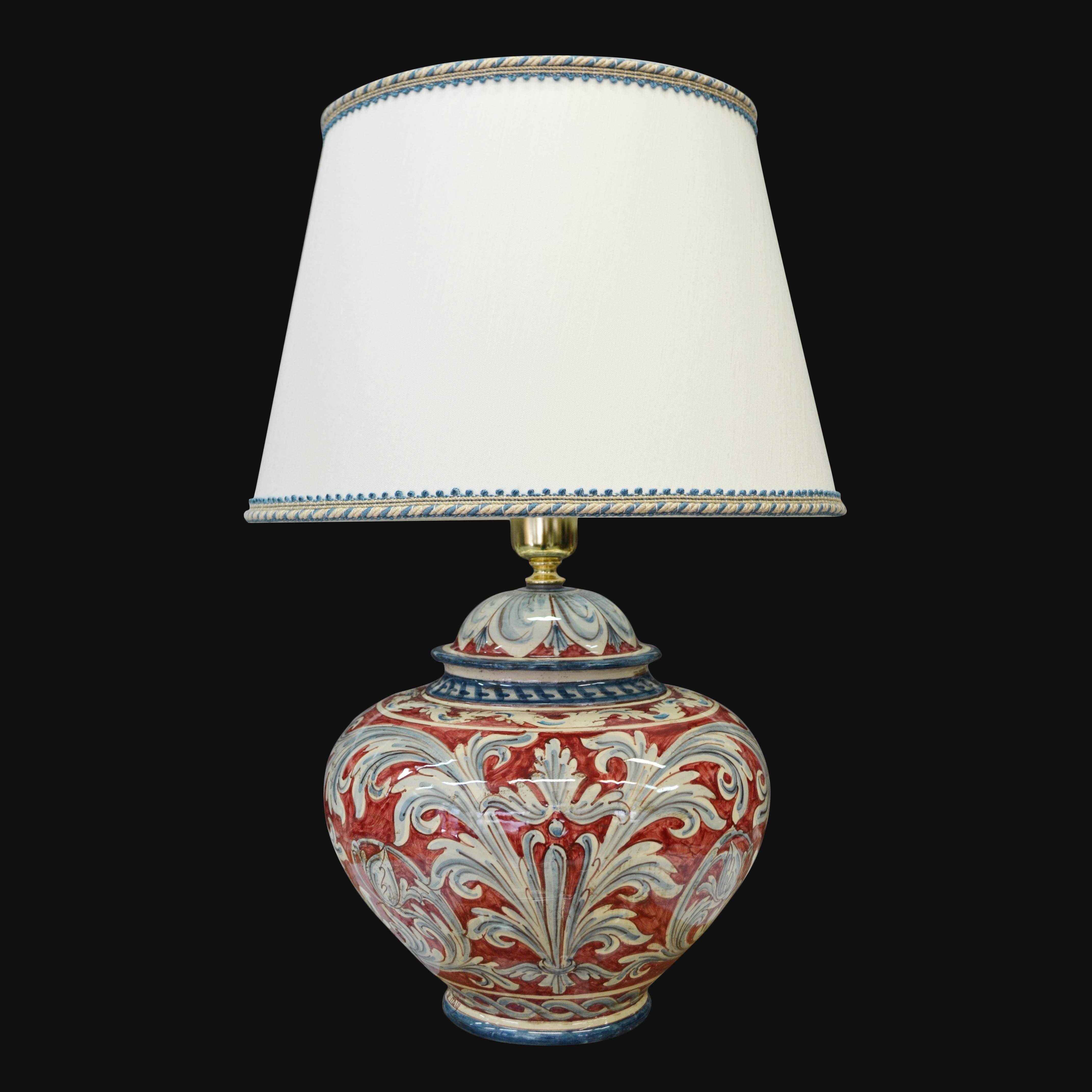 Lume palla ornamentale in ceramica di Caltagirone fatti a mano, decorato blu e bordeaux.