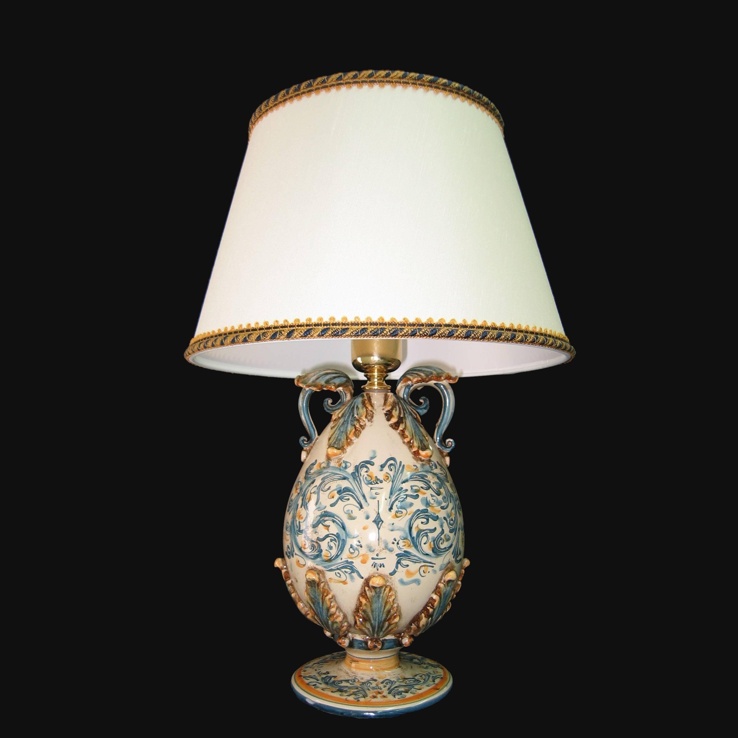 Lume uovo h 25 plastico sofia s. d'arte blu e arancio (h47 c/paralume Ø30) - Ceramiche di Caltagirone Sofia