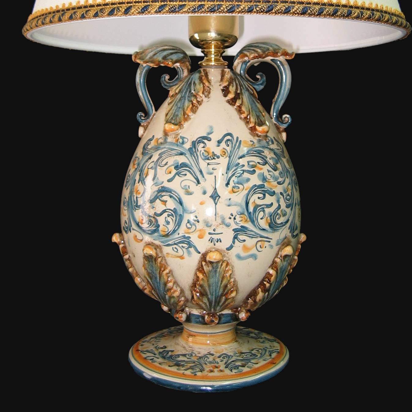 Lume uovo h 25 plastico sofia s. d'arte blu e arancio (h47 c/paralume Ø30) - Ceramiche di Caltagirone Sofia