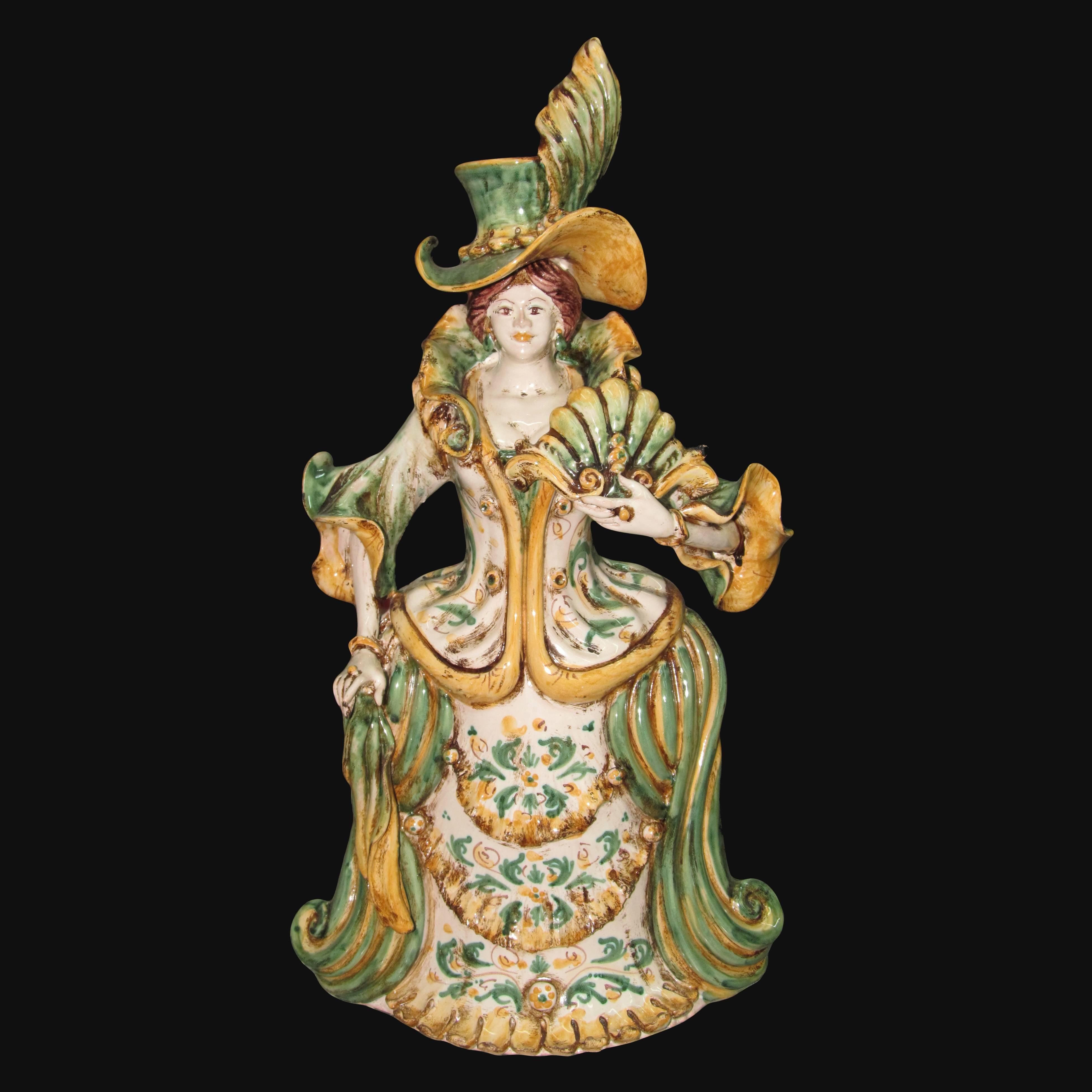 Lumiera grande femmina h 40 in verde/arancio - Modellate a mano - Ceramiche di Caltagirone Sofia