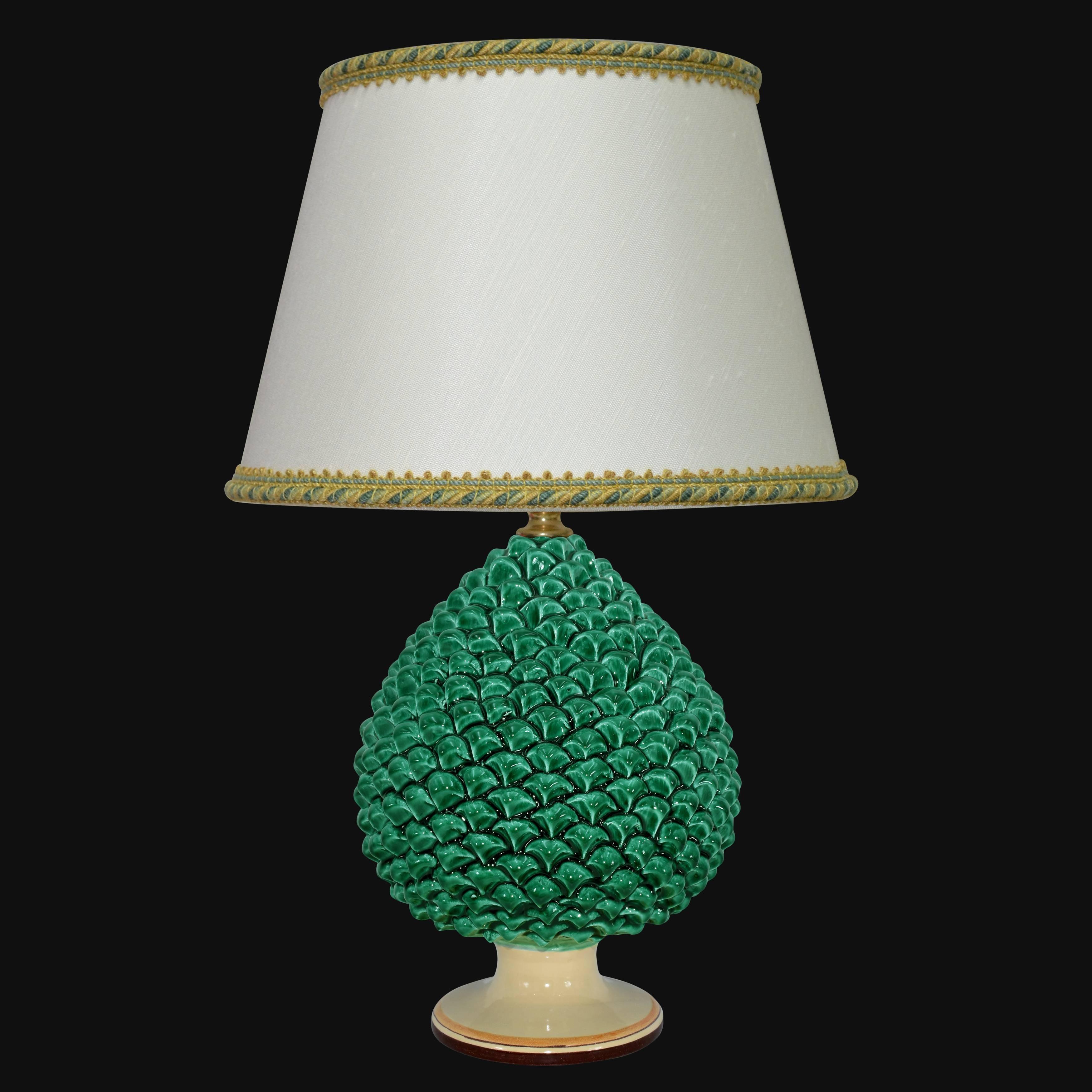 Lampada pigna verde in ceramiche caltagirone fatti a mano, design artigianale siciliano
