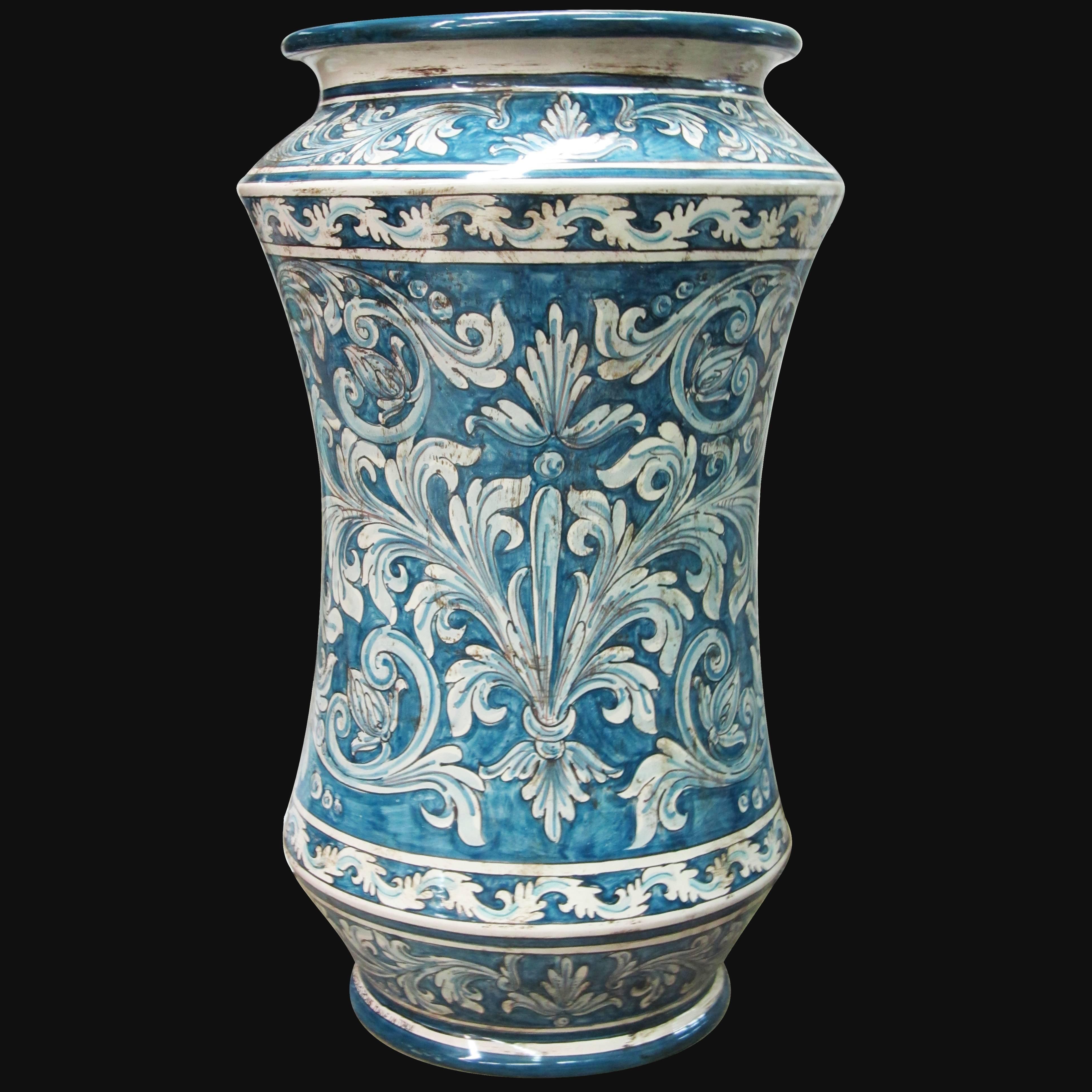 Portaombrelli ad albarello h 50 ornato mono blu Ceramiche sofia di Caltagirone - Ceramiche di Caltagirone Sofia