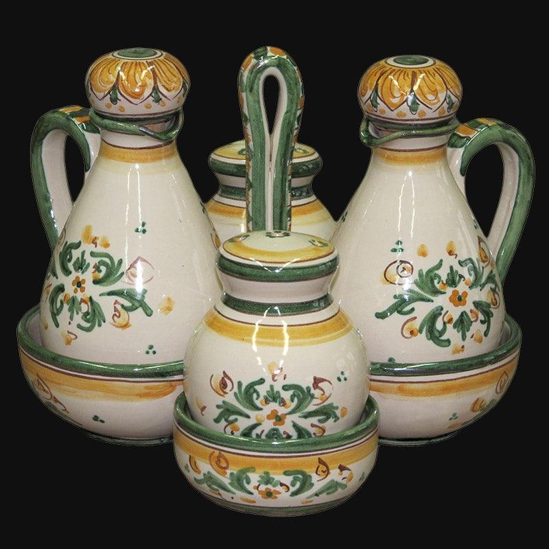 Set menage h 17 s. d'arte verde/arancio. Oliera in Ceramica Artistica di Caltagirone - Ceramiche di Caltagirone Sofia