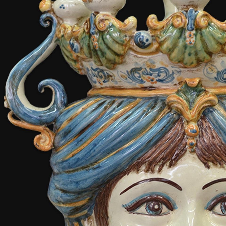 Testa a candeliere h 40 blu e arancio femmina - Ceramiche di Caltagirone Sofia