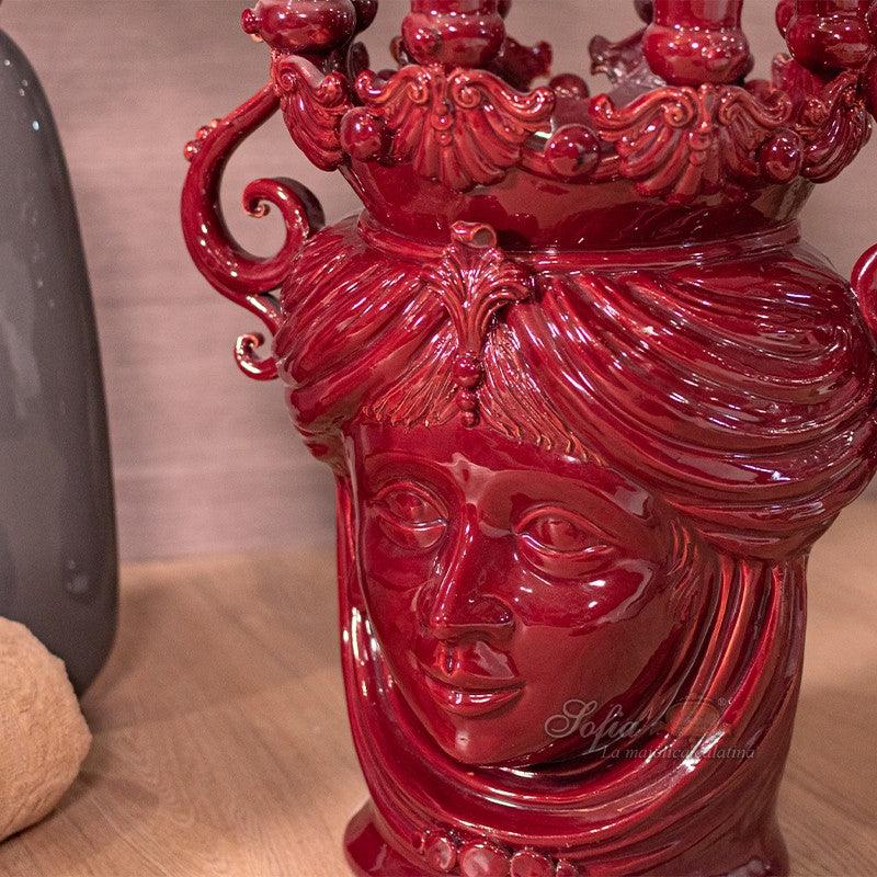 Testa a candeliere h 40 bordeaux femmina - Teste di moro moderne Sofia Ceramiche - Ceramiche di Caltagirone Sofia