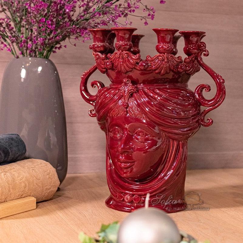 Testa a candeliere h 40 bordeaux femmina - Teste di moro moderne Sofia Ceramiche - Ceramiche di Caltagirone Sofia