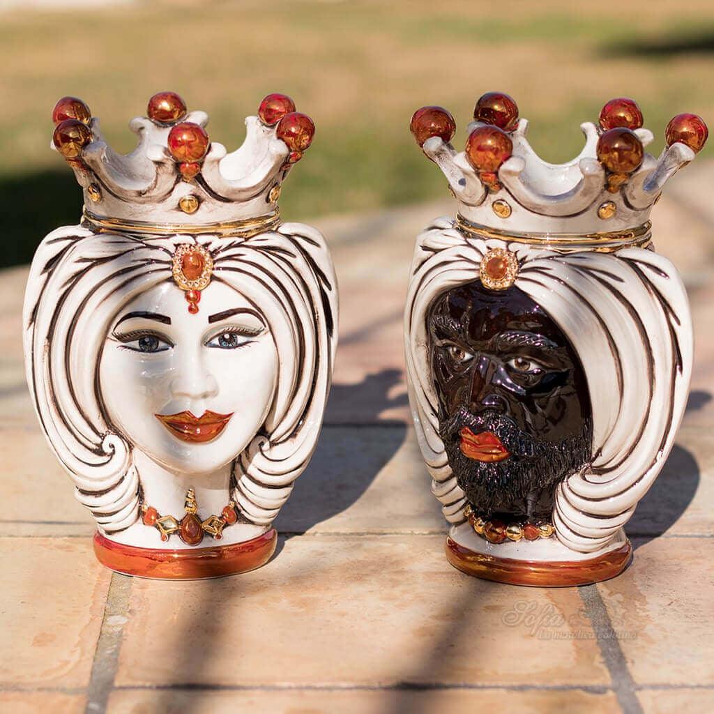 Testa di Moro h 25 turbante madreperla con oro e lustri maschio moro - Ceramiche di Caltagirone Sofia