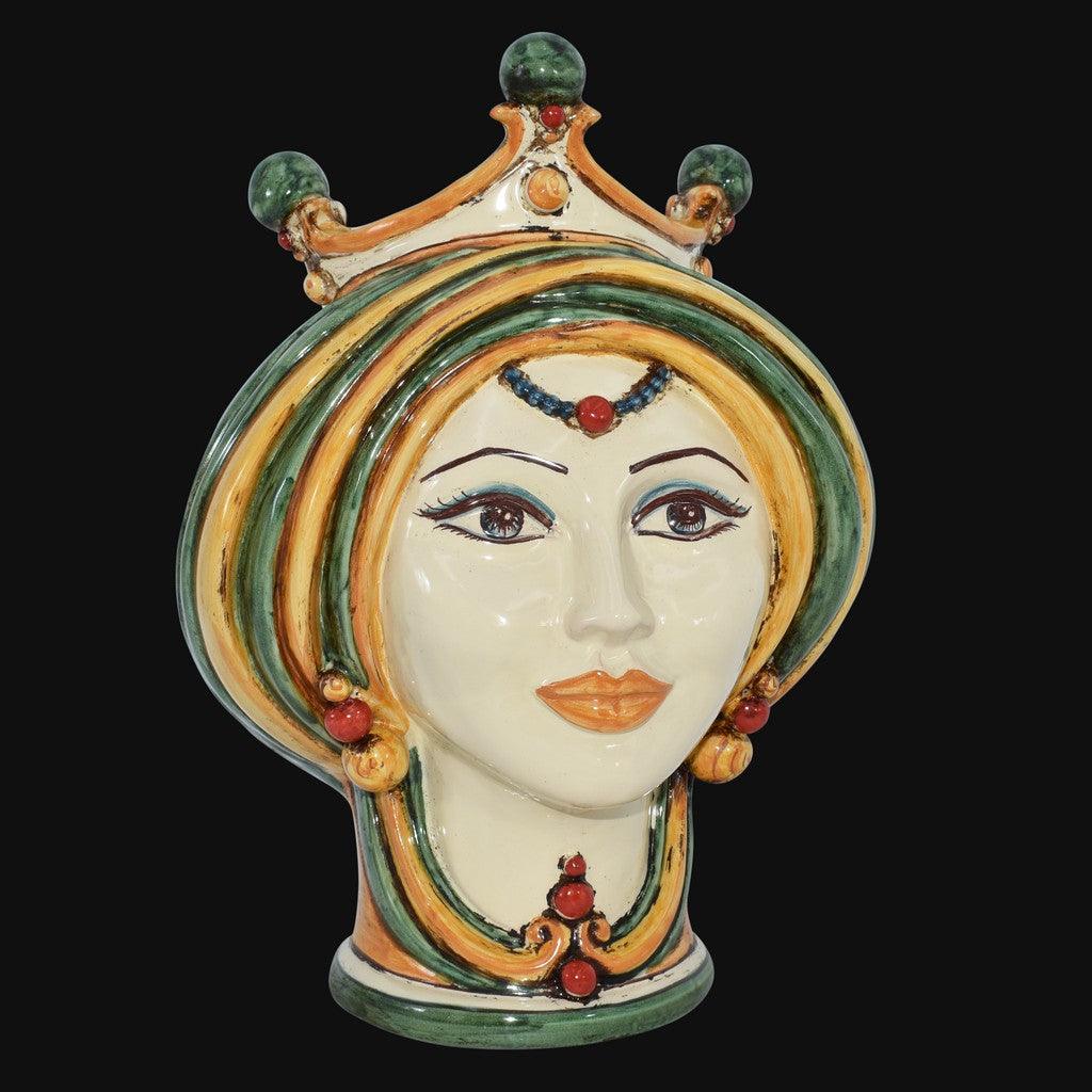 Testa di moro h 30 in verde e arancio donna in Ceramica di Caltagirone - Ceramiche di Caltagirone Sofia