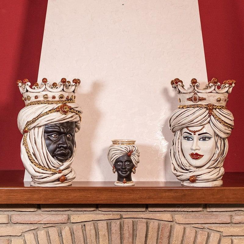Testa di moro h 48 madreperla antichizzato oro e lustri donna - Ceramiche di Caltagirone Sofia