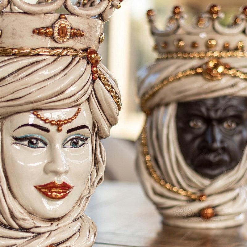 Testa di moro h 48 madreperla antichizzato oro e lustri donna - Ceramiche di Caltagirone Sofia