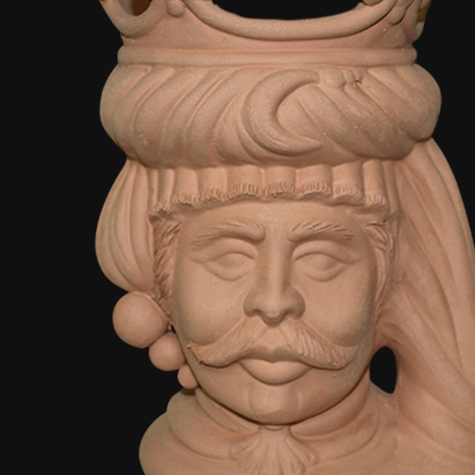 Testa h 20 grezza modellata in terracotta maschio - Ceramiche di Caltagirone Sofia