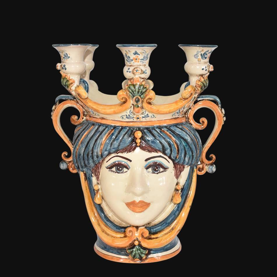 Testa h 25 a candeliere blu e arancio donna - Ceramiche di Caltagirone Sofia