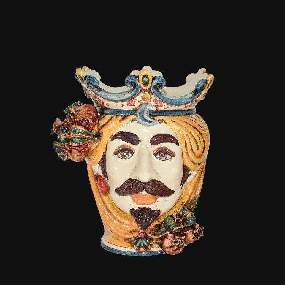Testa h 25 con melagrana giallo e arancio maschio bianco - Ceramiche di Caltagirone Sofia