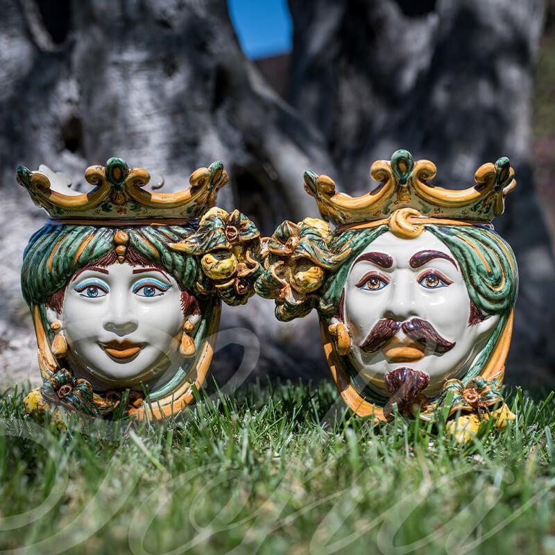 Testa h 25 limoni verde/arancio maschio bianco - Ceramiche di Caltagirone Sofia