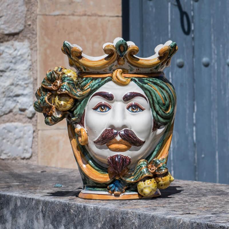 Testa h 25 limoni verde/arancio maschio bianco - Ceramiche di Caltagirone Sofia