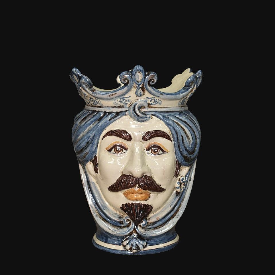 Testa h 25 liscia mono blu maschio bianco - Ceramiche di Caltagirone Sofia