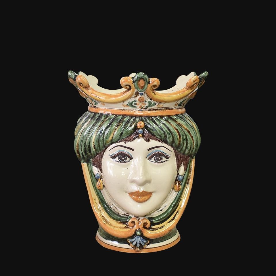 Testa h 25 liscia verde/arancio femmina - Ceramiche di Caltagirone Sofia