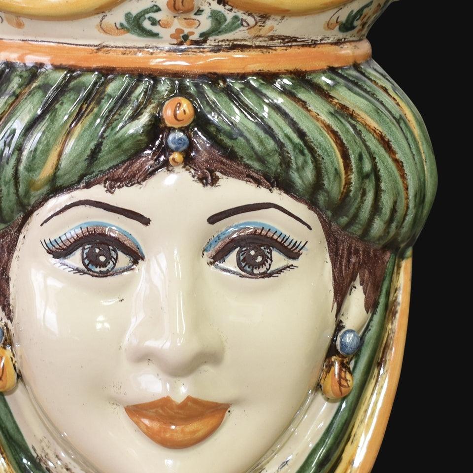 Testa h 25 liscia verde/arancio femmina - Ceramiche di Caltagirone Sofia