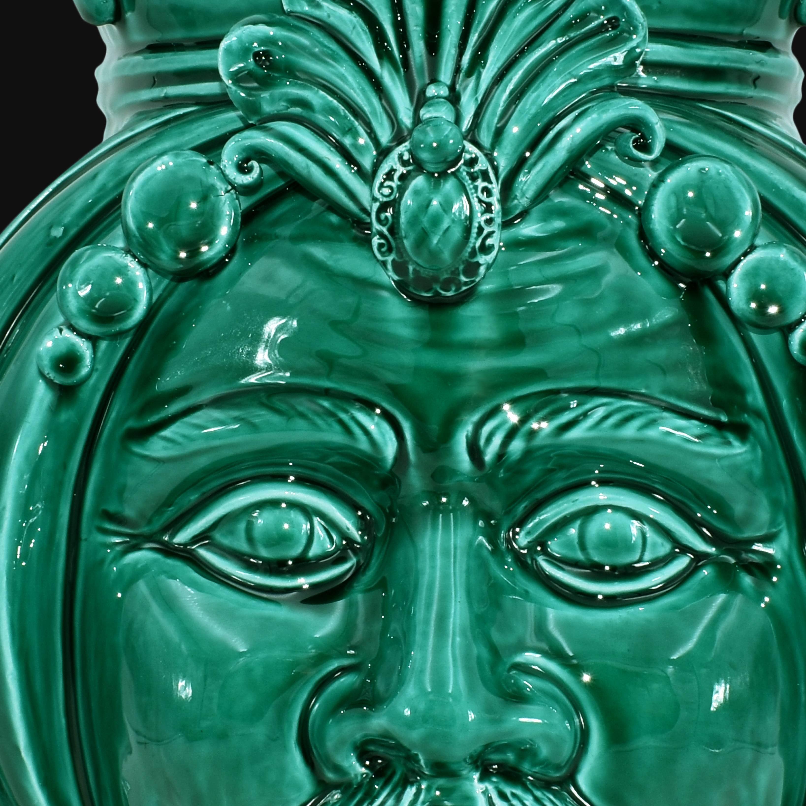 Testa h 38 liscia Verde Smeraldo uomo - Ceramiche di Caltagirone Sofia
