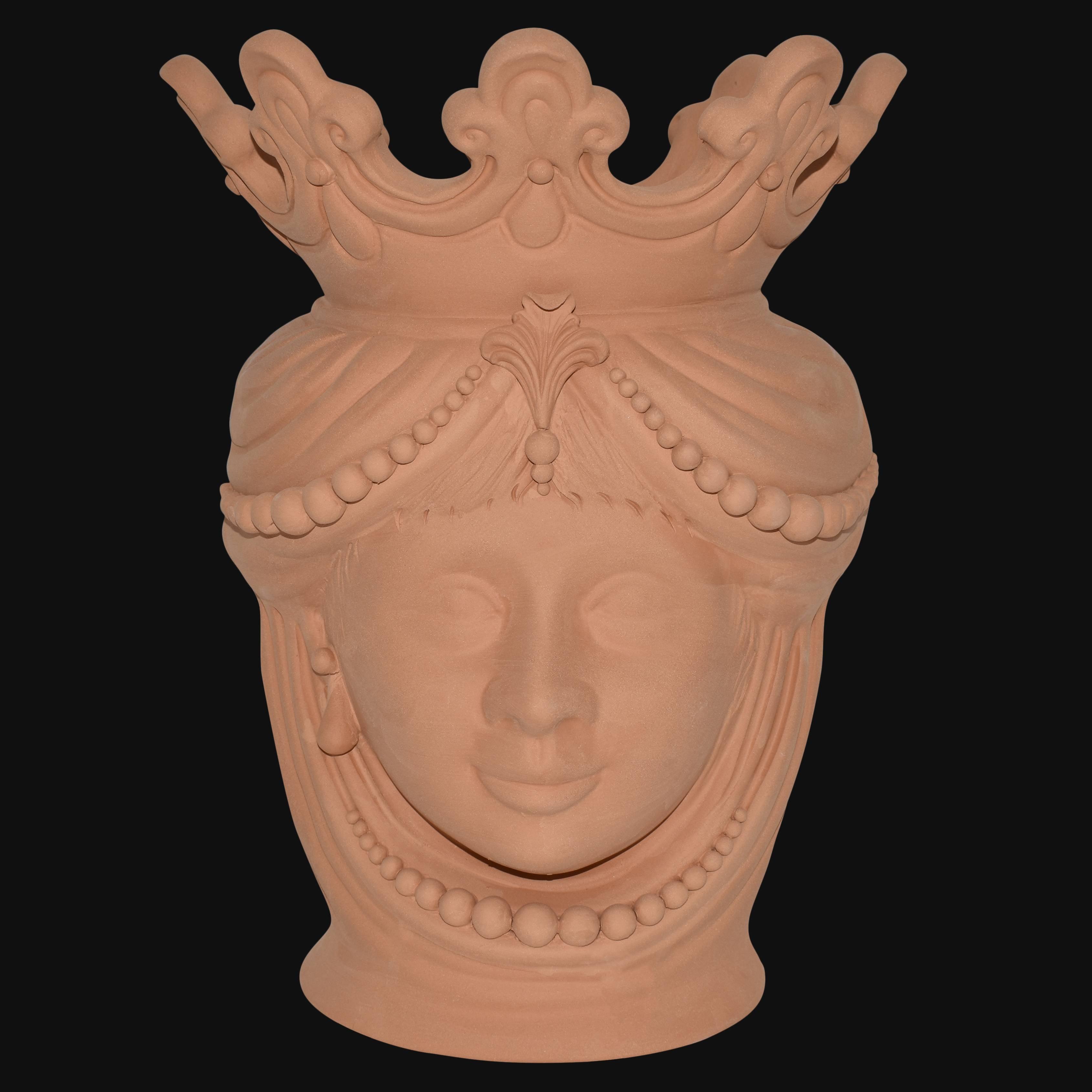 Testa h 40 c/perline grezza in terracotta femmina - Ceramiche di Caltagirone Sofia