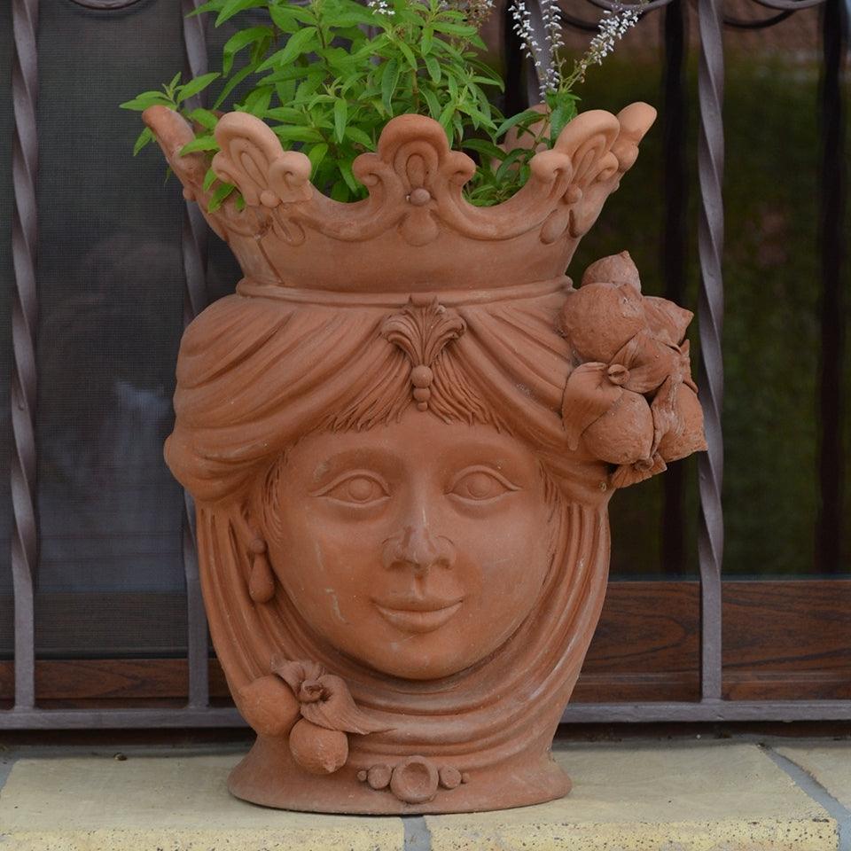 Testa h 40 limoni grezza in terracotta femmina - Ceramiche di Caltagirone Sofia
