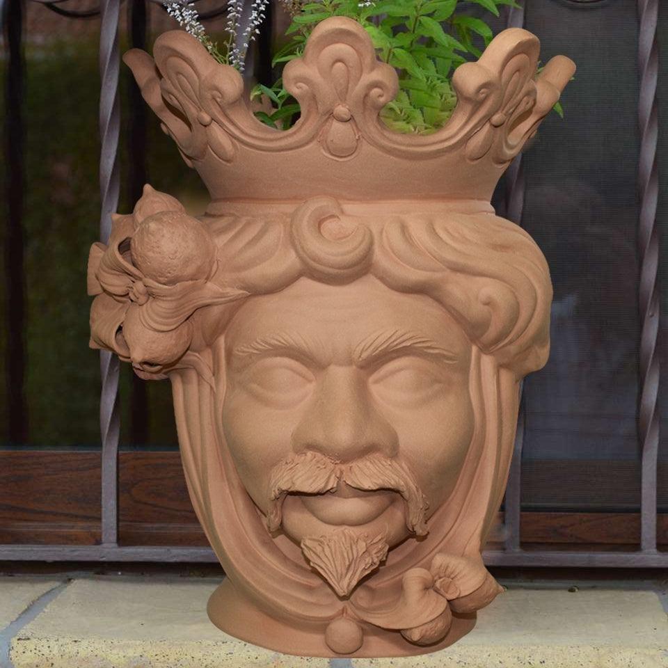 Testa h 40 limoni grezza in terracotta maschio - Ceramiche di Caltagirone Sofia