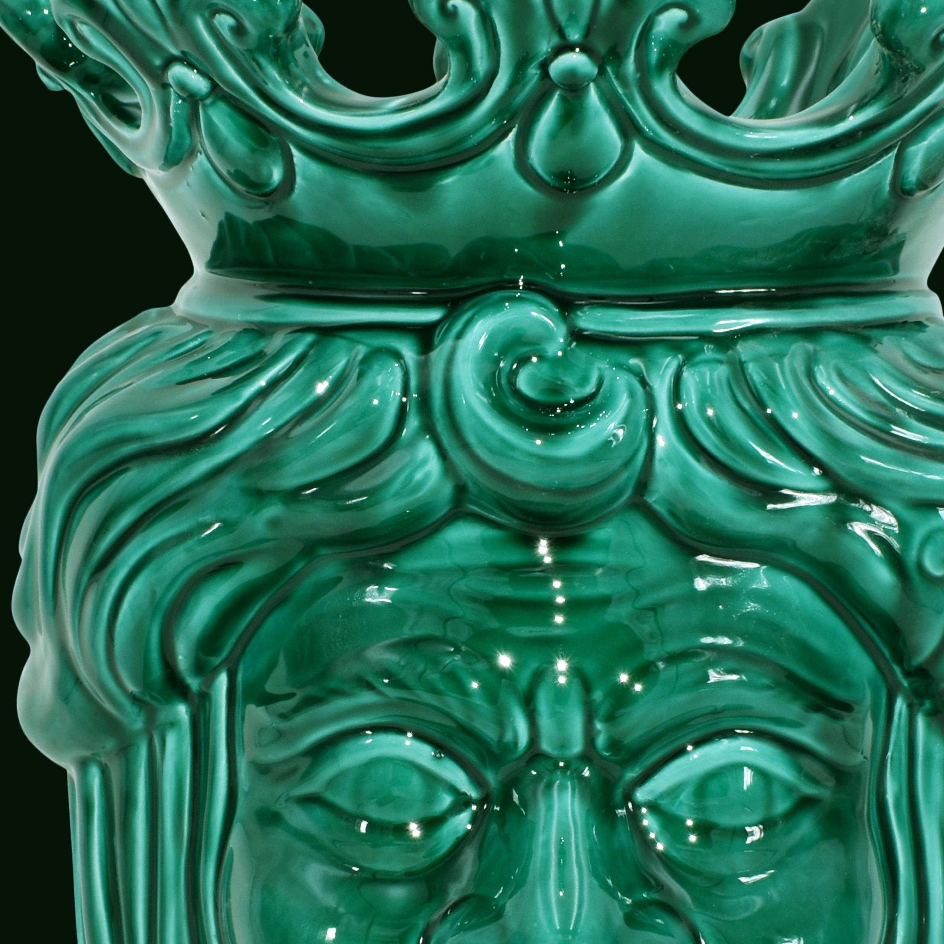 Testa h 40 liscia verde smeraldo maschio - Ceramiche di Caltagirone Sofia