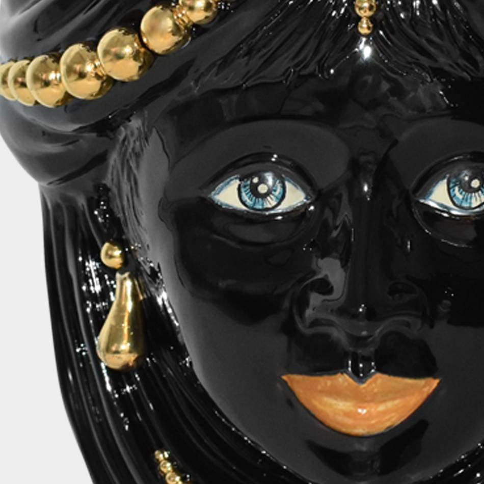 Testa h 40 perline black gold con espressione femmina labbra arancio - Ceramiche di Caltagirone Sofia