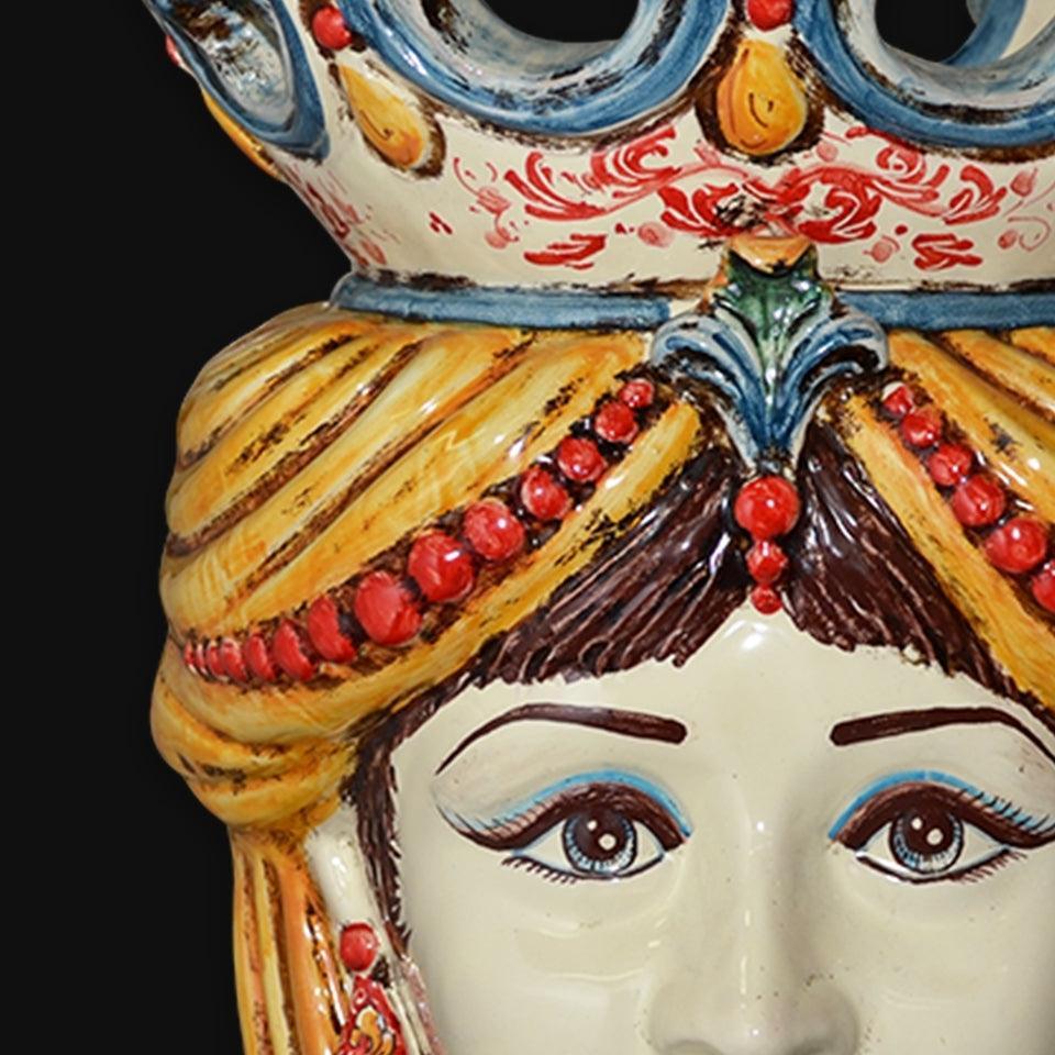 Testa h 40 perline in giallo e arancio donna - Ceramiche di Caltagirone Sofia
