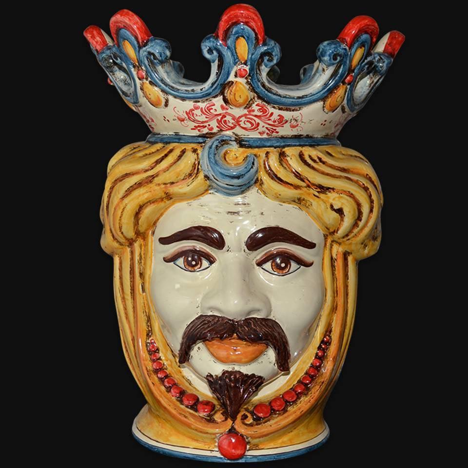 Testa h 40 perline in giallo e arancio maschio bianco - Ceramiche di Caltagirone Sofia