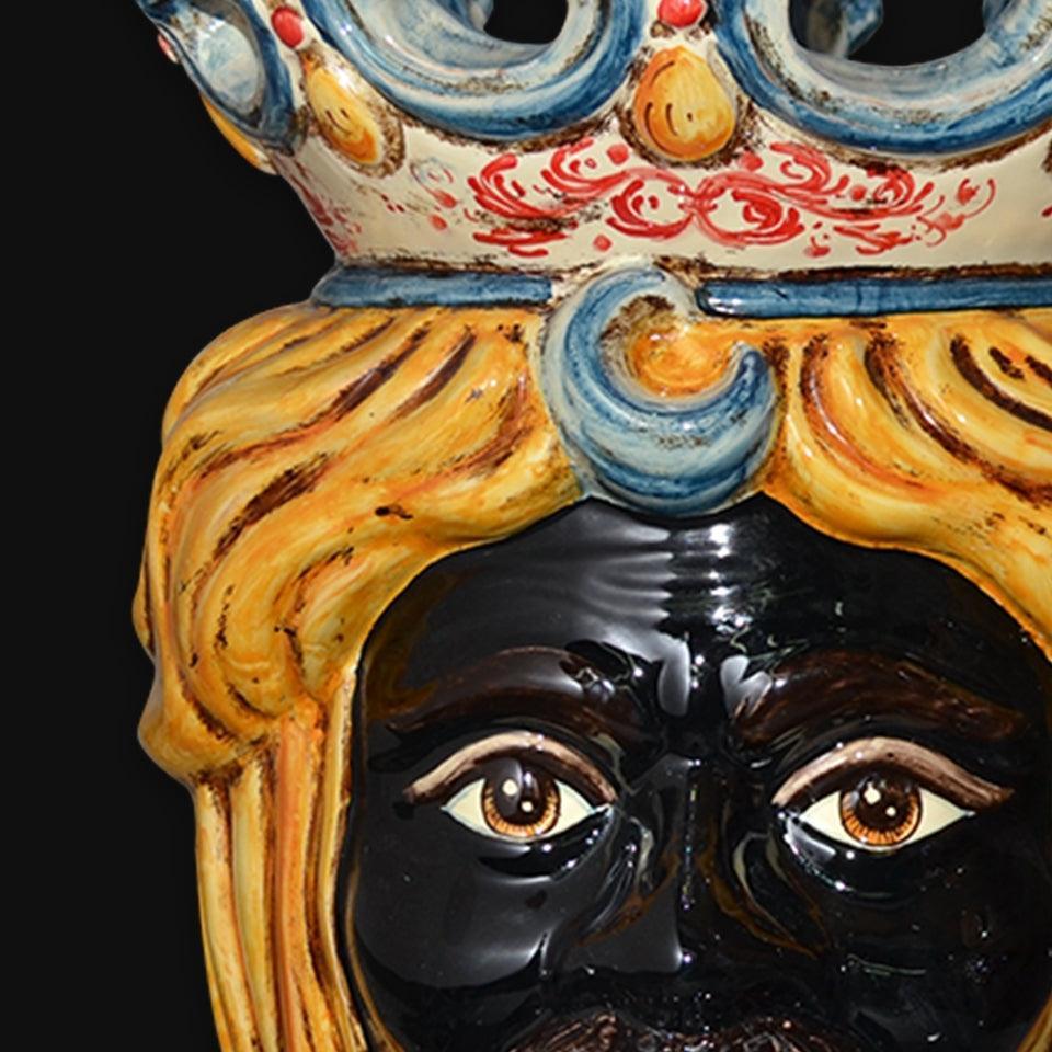 Testa h 40 perline in giallo e arancio maschio moro - Ceramiche di Caltagirone Sofia