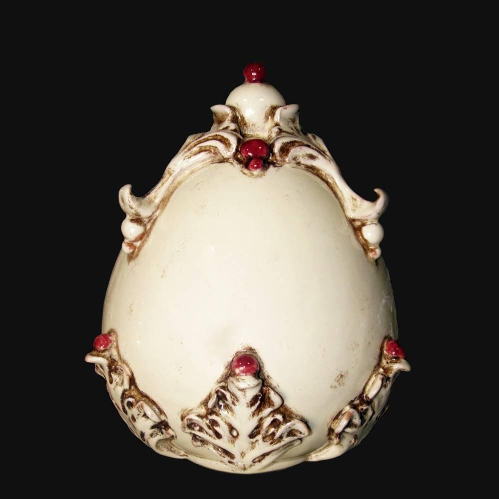 Uovo in ceramica h 22 plastico Sofia Avorio e Bordeaux - Ceramiche di Caltagirone - Ceramiche di Caltagirone Sofia