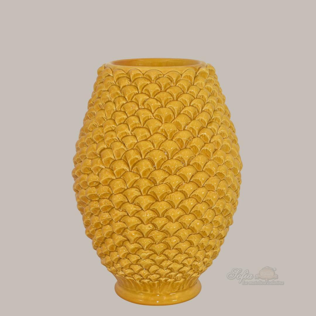 Vaso pigna senape ceramiche Caltagirone fatti a mano, artigianale, Sofia