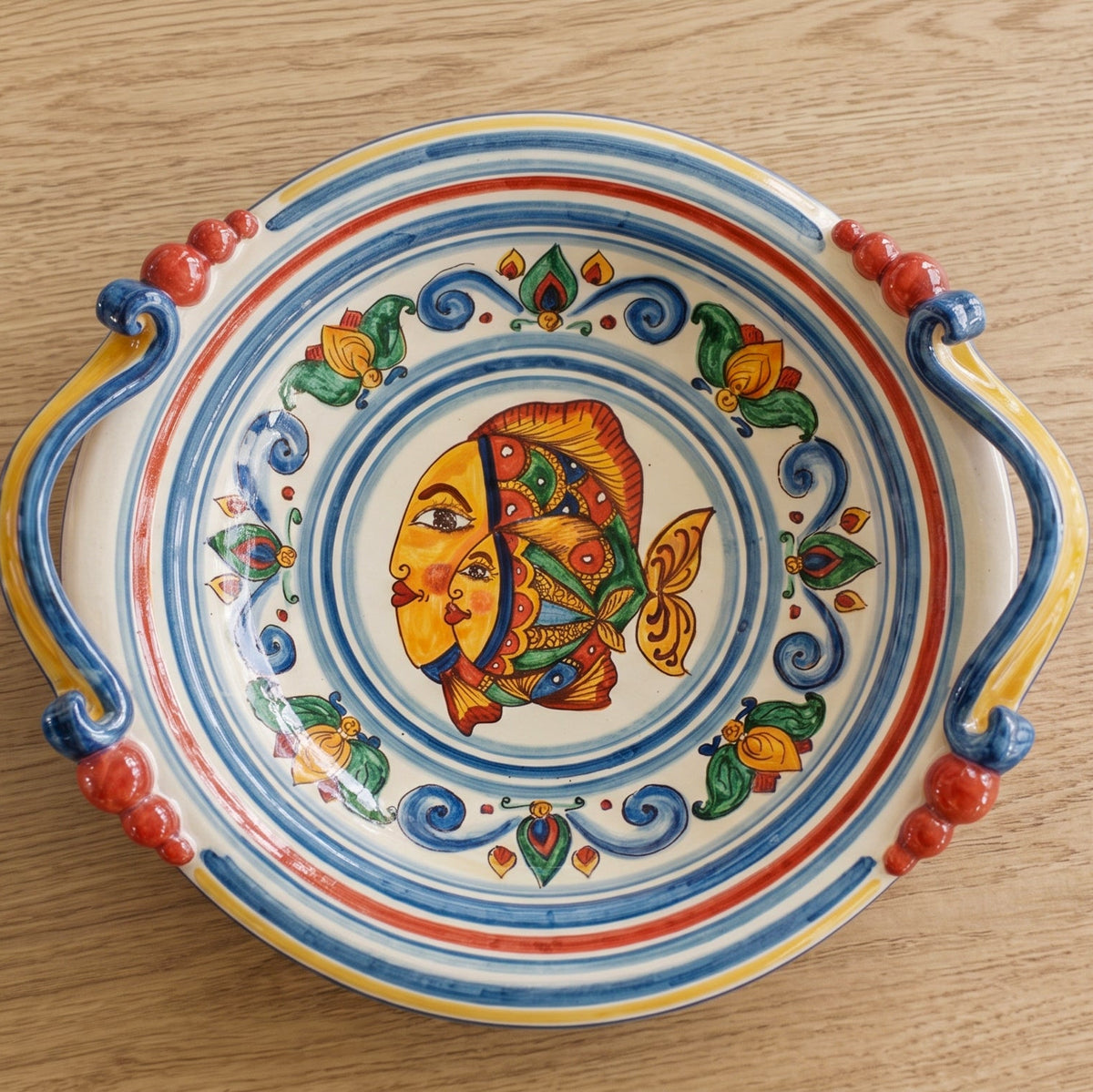 Centrotavola in Ceramica di Caltagirone Ø 30/40 cm - Decoro Pesci