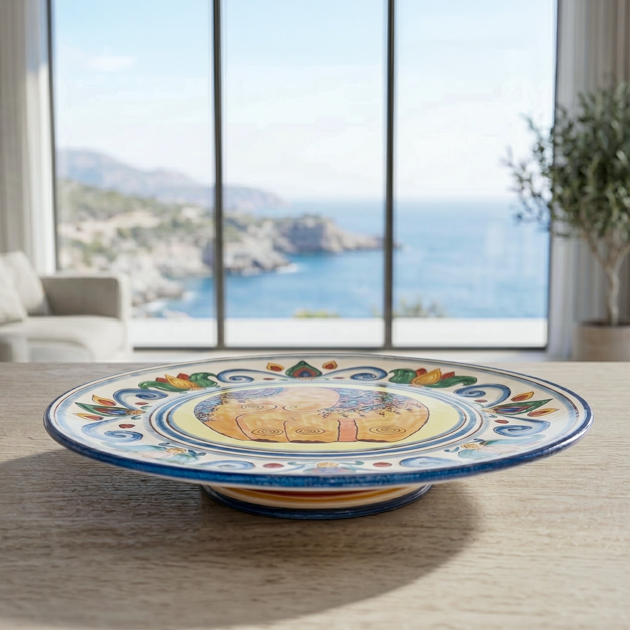 Alzata in Ceramica di Caltagirone Ø 35 cm — Decoro Elefante