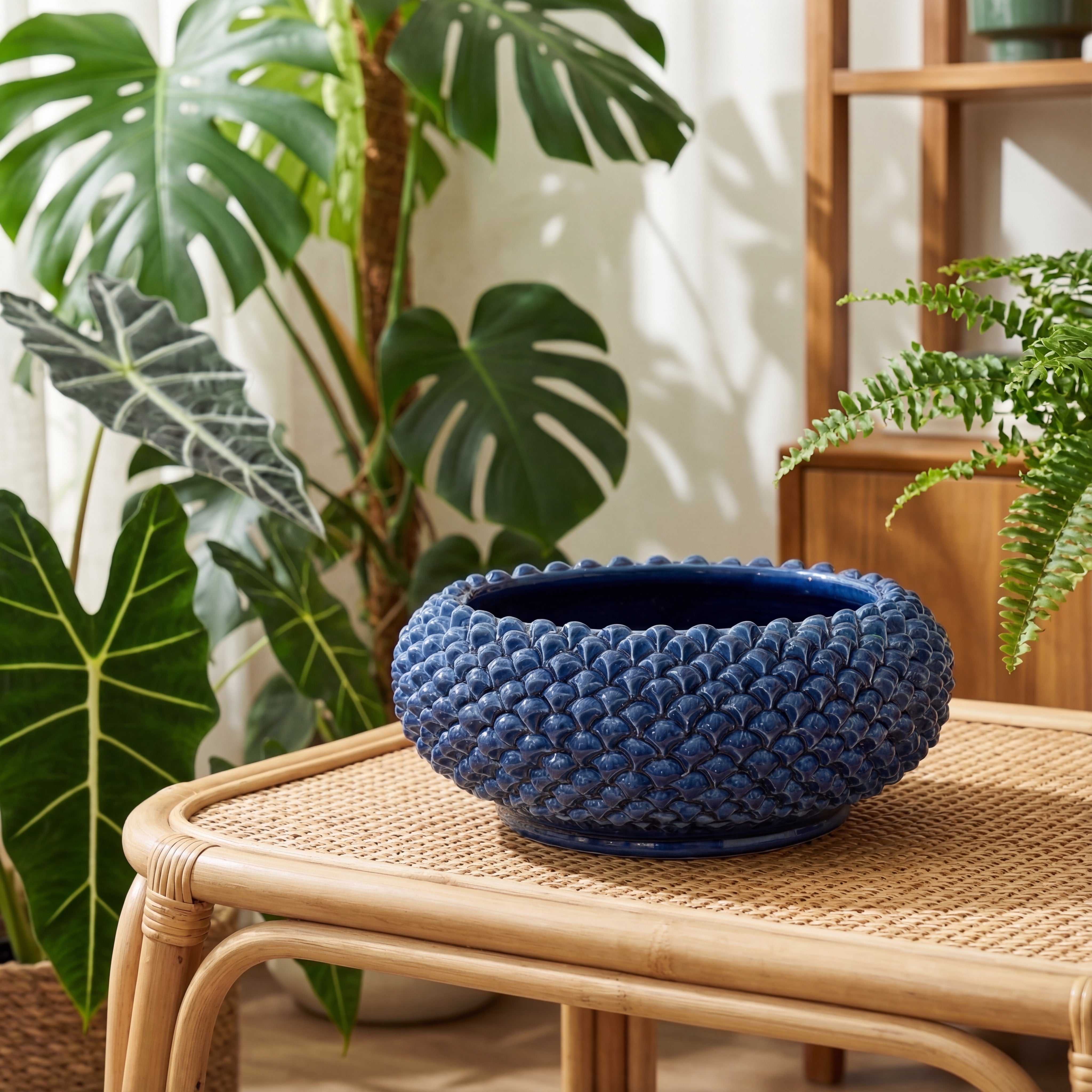 Centrotavola a Pigna diam. 25/33 cm Blu Intenso in ceramica di Caltagirone