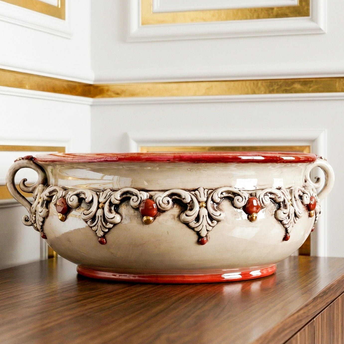 Centrotavola in Ceramica di Caltagirone Ø 30/40 cm - Madreperla Oro e Lustri