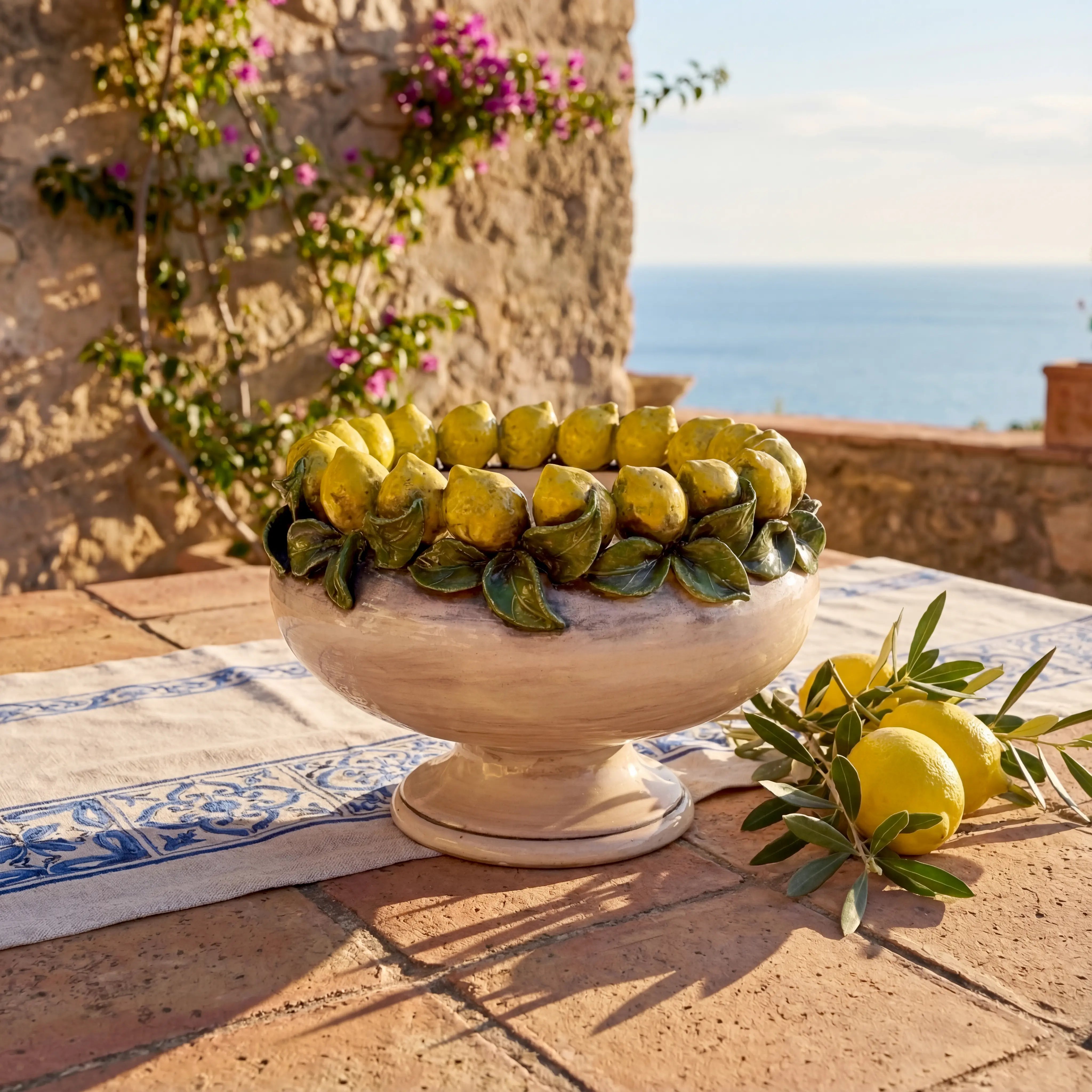 Alzata con Limoni Siciliani decoro Madreperla Colorato