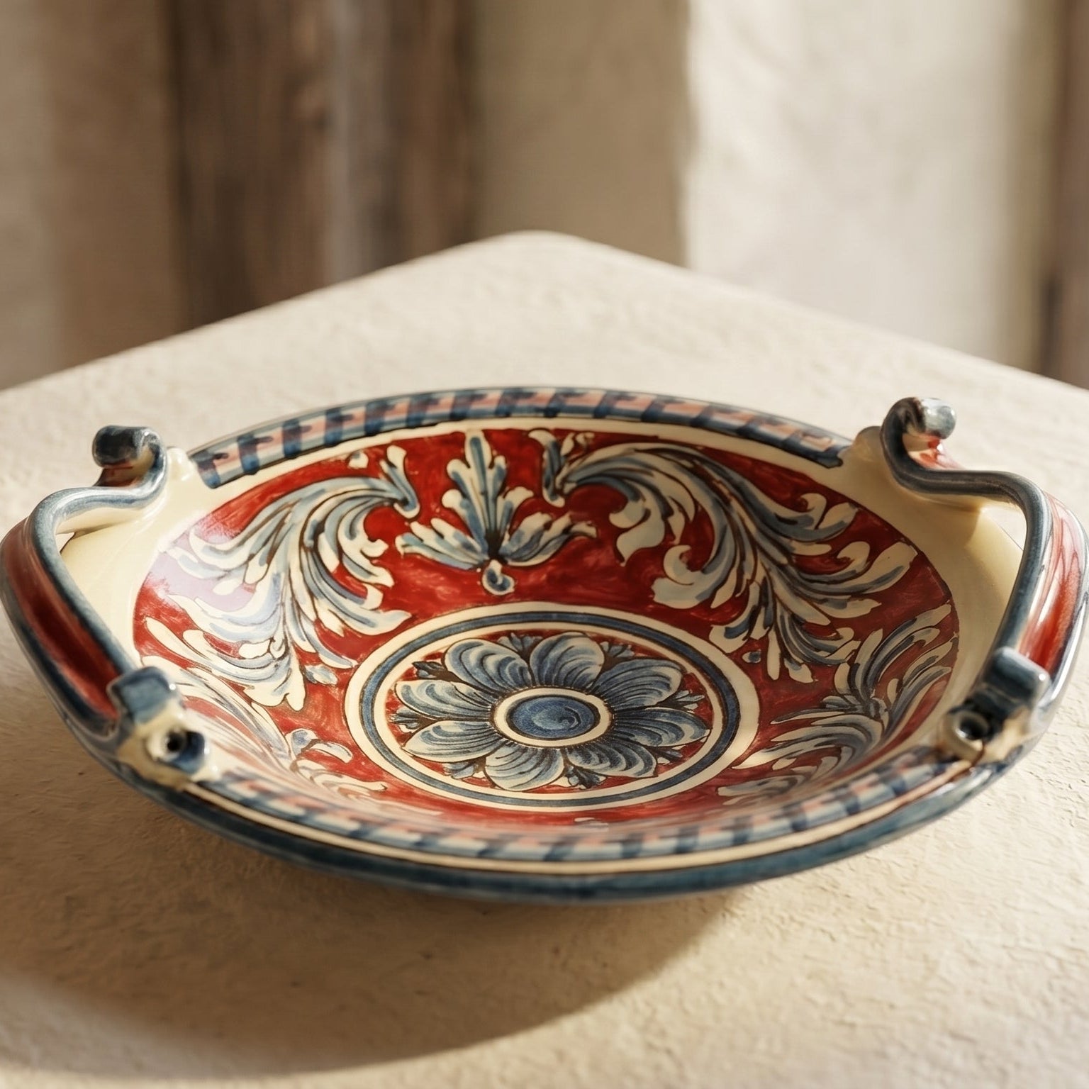Centrotavola in Ceramica di Caltagirone — Ornato, Blu e Bordeaux