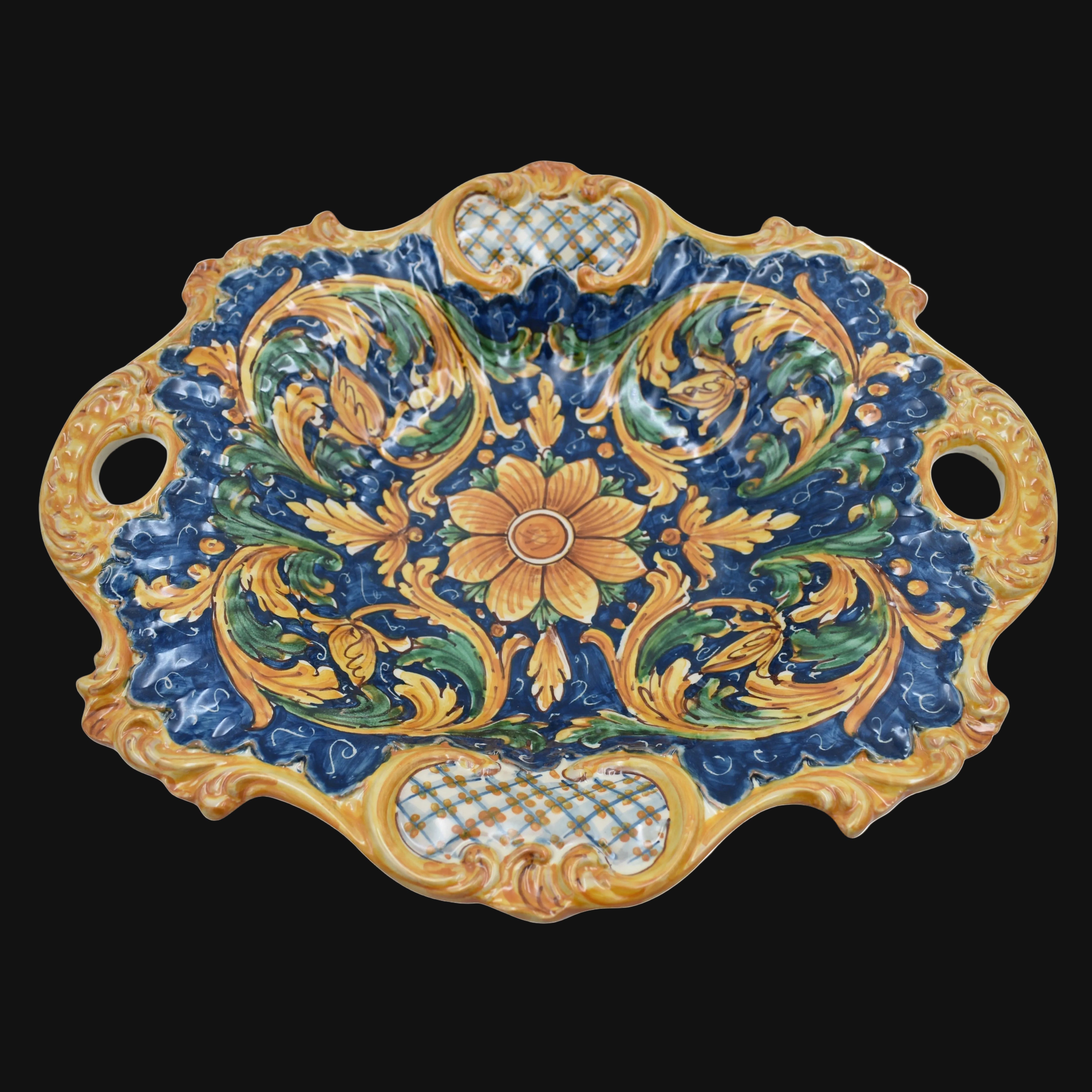 Centrotavola Barocco in Ceramica di Caltagirone 38×33 cm — Ornato Calatino