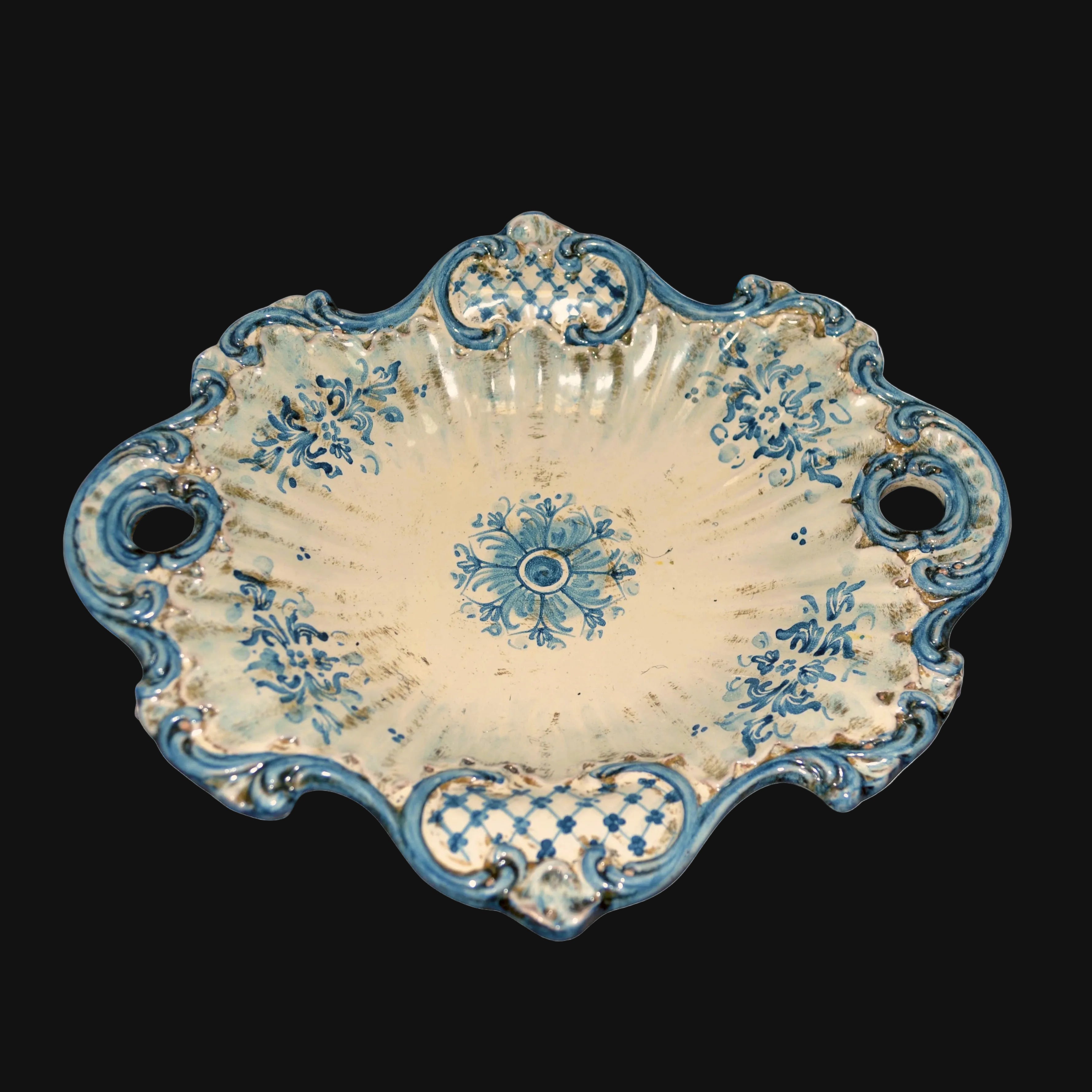 Centrotavola Barocco in Ceramica di Caltagirone 38×33 cm — Mono Blu